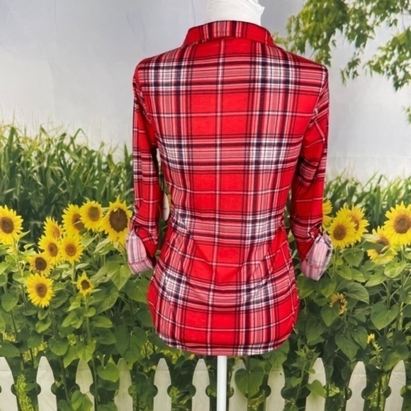 MILK & HONEY Red Plaid Button Down Top Small - Picture 13 of 14
